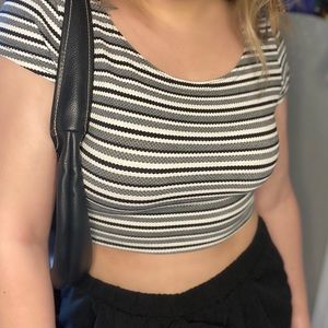Vintage Striped Short Sleeve Crop Top